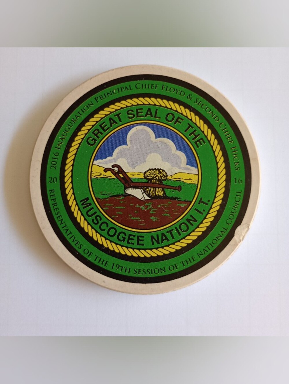 Great Seal Of Muscogee Nation Coaster 2016 Inauguration 19th Session